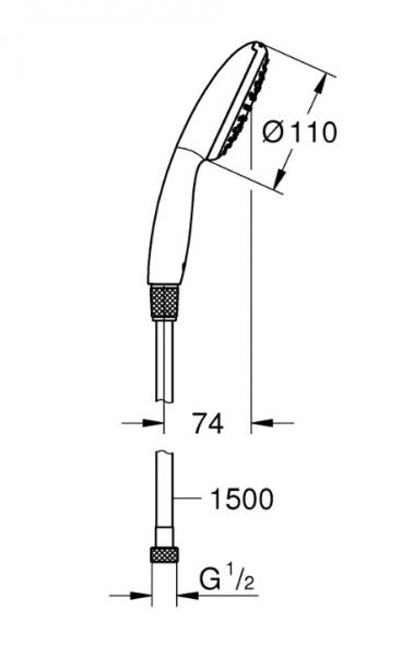 Grohe Vitalio Start 110 h&aring;ndbruser 1 spray inkl. bruseslange og WaterSaving
