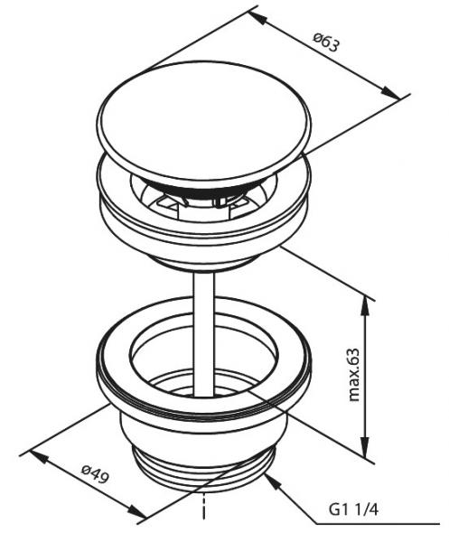 Damixa bundventil, altid &aring;ben - Steel
