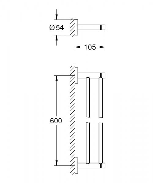 Grohe Essentials dobbelt h&aring;ndkl&aelig;deholder 600 mm - Poleret hard graphite
