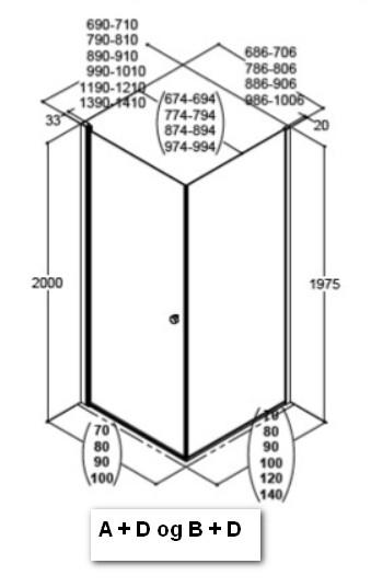 Dansani Match B+D 80x80 brusehjørne - Klar glas/mat sort Dansani Match B+D 80x80 brusehjørne - Klar glas/mat sort