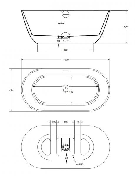 Strømberg Corato ovalt fritstående badekar 1500 x 730 mm Strømberg Corato ovalt fritstående badekar 1500 x 730 mm