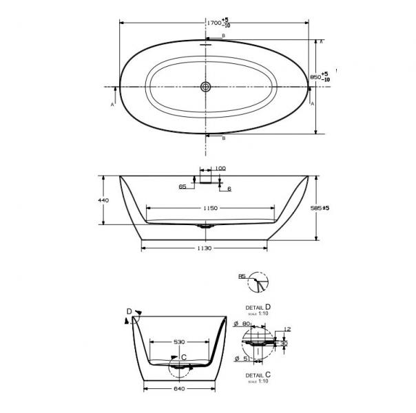 Strømberg Fermo oval fritstående badekar 1700x850 mm - Mat hvid Strømberg Fermo oval fritstående badekar 1700x850 mm - Mat hvid