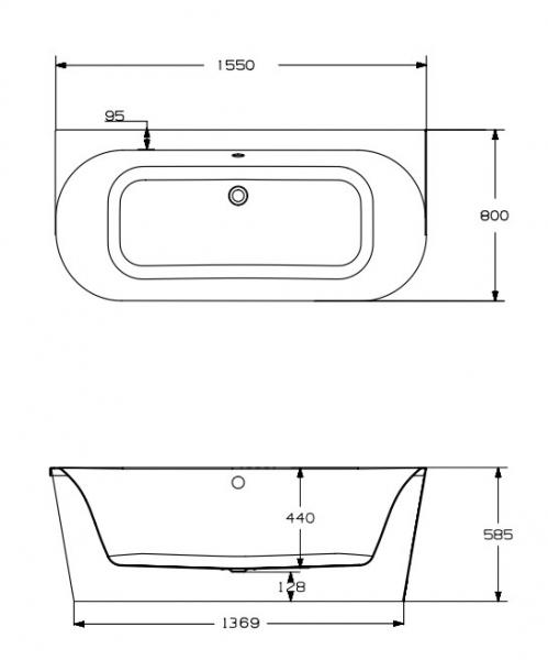 Str&oslash;mberg Nino Back-To-Wall badekar 1550 x 800 mm