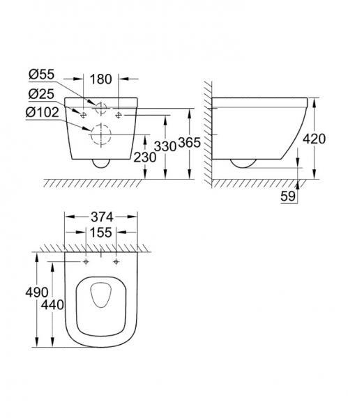 Grohe Euro kompakt toiletpakke inkl. s&aelig;de m/soft-close, mellem cisterne og mat sort betjening