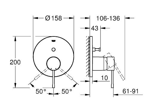 Grohe Essence komplet brusesystem m/Rainshower 310 hovedbrus & SmartActive h&aring;ndbrus t/indbygning - Poleret Cool Sunrise