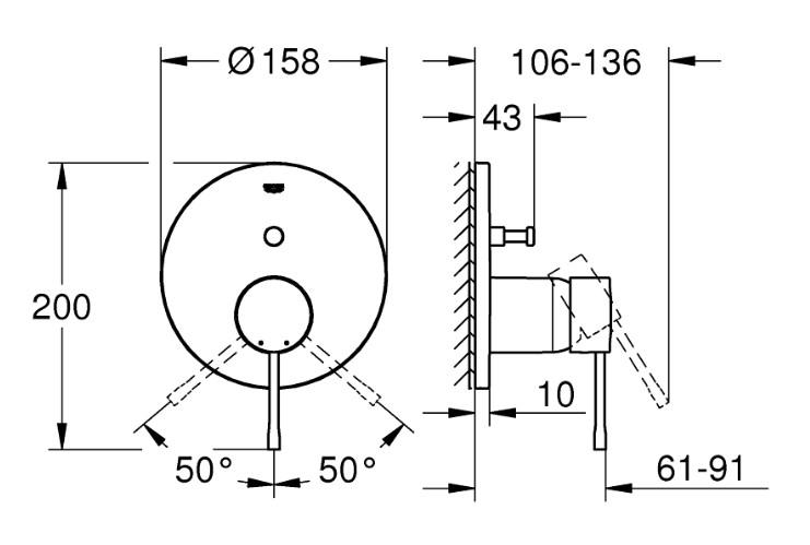 Grohe Essence komplet indbygningspakke til badekar m/SmartActive h&aring;ndbruser - B&oslash;rstet warm sunset