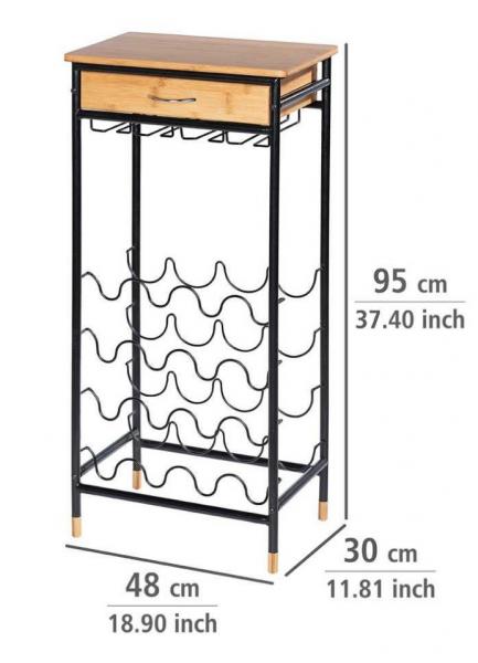 Wenko Loft vinreol m/glasholder og skuffe - Sort/bambus Wenko Loft vinreol m/glasholder og skuffe - Sort/bambus