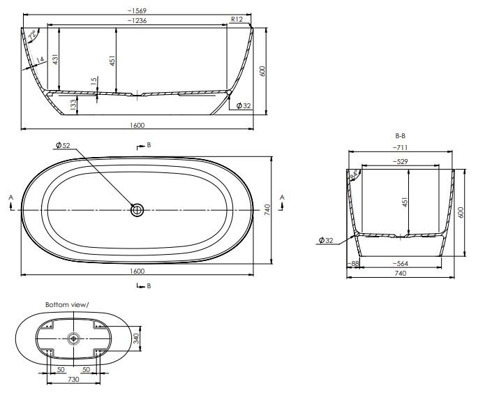 Strømberg Arden fritstående badekar 1600 x 740 mm - Mat hvid Strømberg Arden fritstående badekar 1600 x 740 mm - Mat hvid