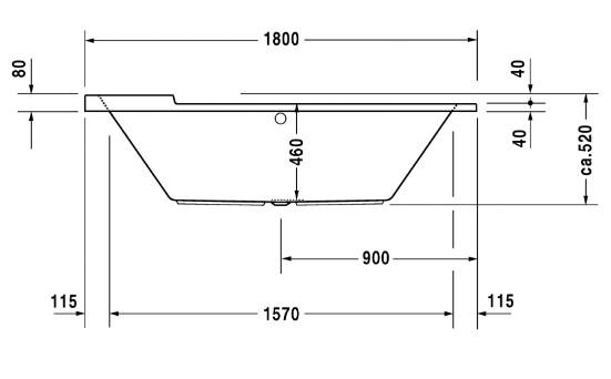 Duravit Starck ovalt badekar t/indbygning - 180 x 80 - 2 rygl&aelig;n