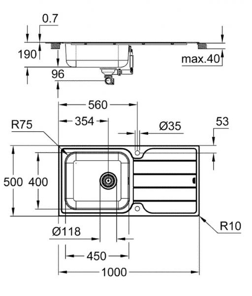 Grohe K500 60-S k&oslash;kkenvask m/afl&oslash;bsbakke
