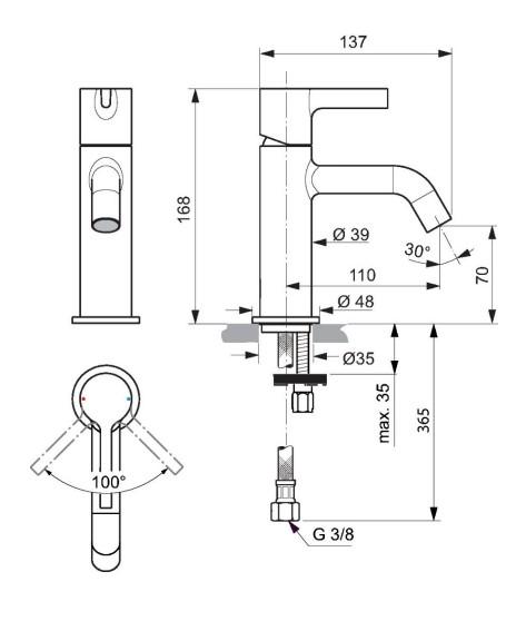 Ideal Standard Joy h&aring;ndvaskarmatur u/bundventil - Krom