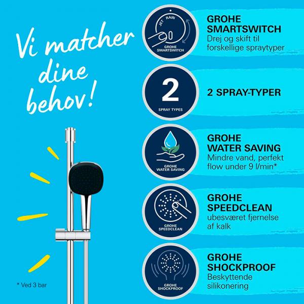 Grohe Vitalio Comfort 110 brusesæt 2 sprays m/Water Saving Grohe Vitalio Comfort 110 brusesæt 2 sprays m/Water Saving