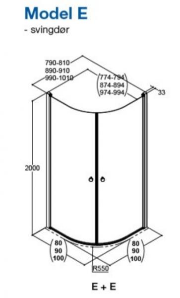 Dansani Match E+E brusehjørne - 90x90 cm - Klart glas/mat sort Dansani Match E+E brusehjørne - 90x90 cm - Klart glas/mat sort