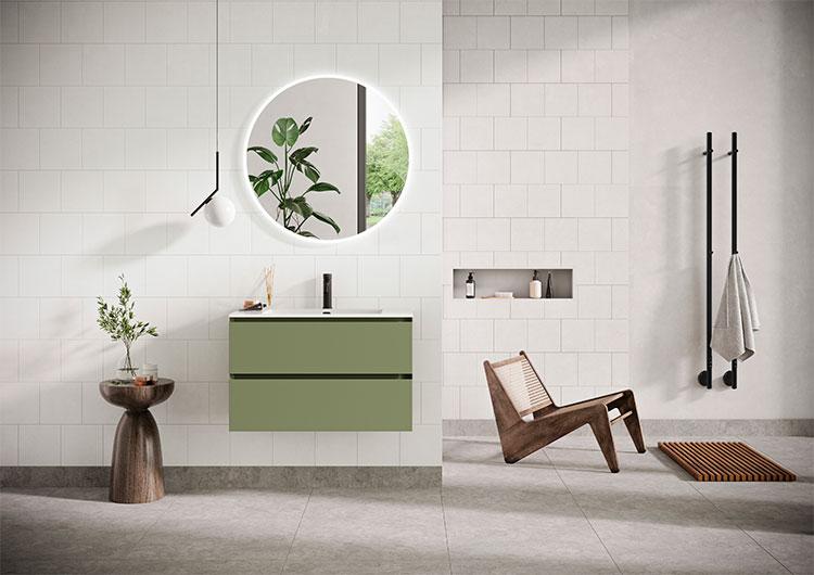 Str&oslash;mberg Lux 80 vaskeskab m/2 skuffer - Olive gr&oslash;n