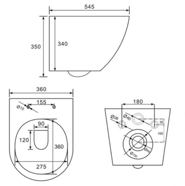 Lavabo Studio RIMless toiletpakke inkl. s&aelig;de m/soft-close, cisterne og mat sort betjening