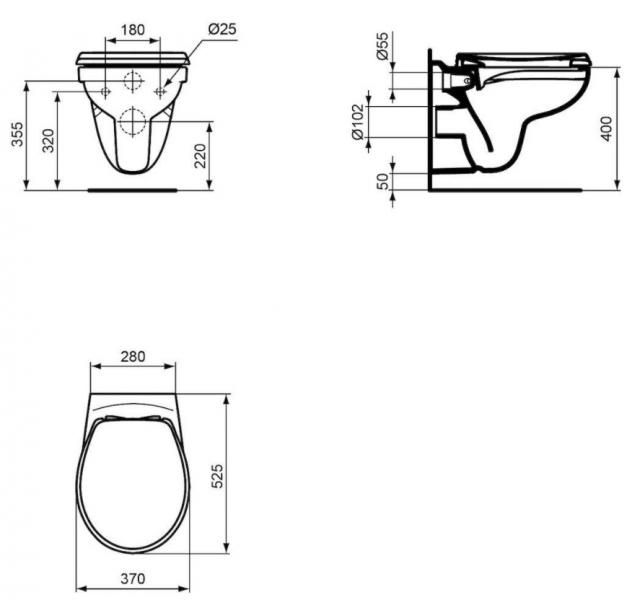 Ideal Standard Eurovit RIMless v&aelig;gh&aelig;ngt toilet inkl/toilets&aelig;de