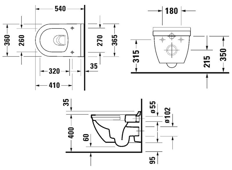 Duravit Starck 3 v&aelig;gh&aelig;ngt toilet rimless m/HygieneGlaze u/s&aelig;de