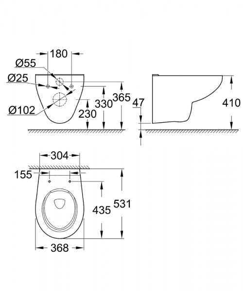 Grohe Bau Rimless v&aelig;gh&aelig;ngt toilet - 531x368 mm