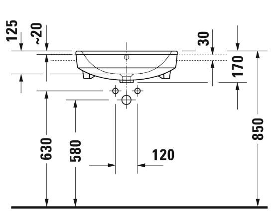 Duravit No.1 55 h&aring;ndvask t/delvis nedf&aelig;ldning - 1 hanehul