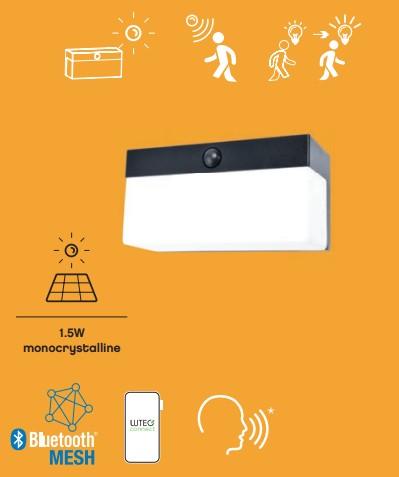 Lutec Fran Solar udendørs væglampe m/solceller og sensor - Mat sort Lutec Fran Solar udendørs væglampe m/solceller og sensor - Mat sort
