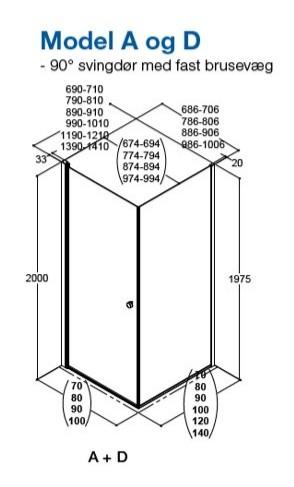 Dansani Match A+D 70x90 brusehjørne - Klar glas/mat sort Dansani Match A+D 70x90 brusehjørne - Klar glas/mat sort