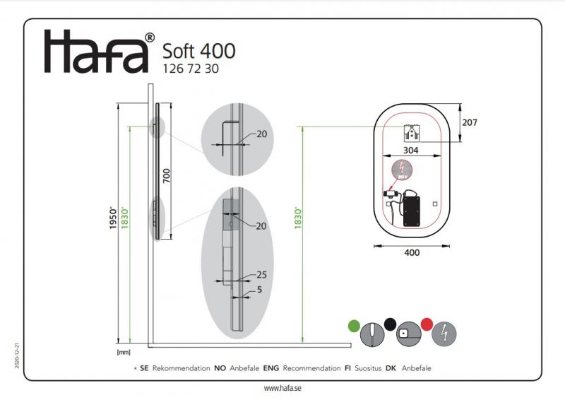 Hafa Store soft spejl med LED lys og touch - 40 cm Hafa Store soft spejl med LED lys og touch - 40 cm