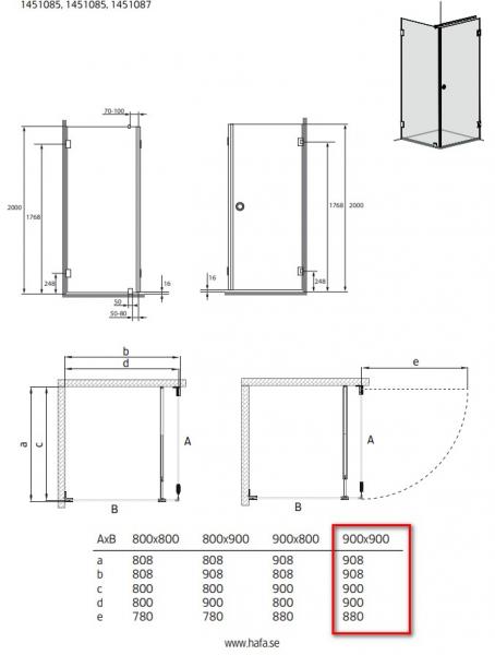 Hafa Infinity bruseniche m/fast væg - Klar glas - Messing - 90x90 cm Hafa Infinity bruseniche m/fast væg - Klar glas - Messing - 90x90 cm