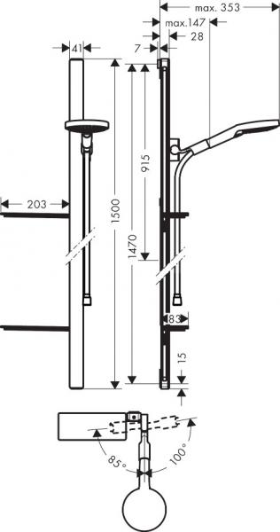 hansgrohe Select S 120 bruses&aelig;t 150 cm m/s&aelig;besk&aring;le - Krom